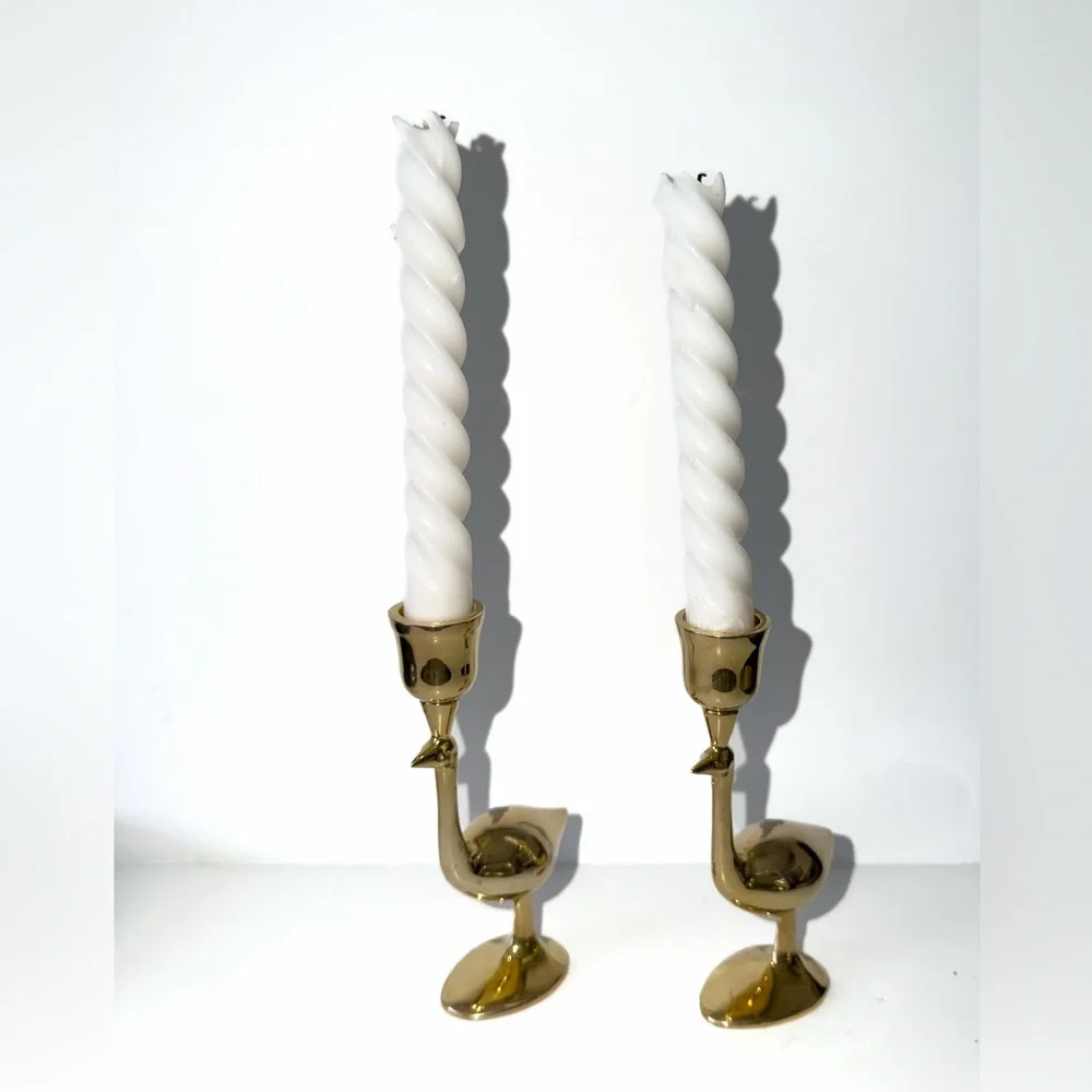 Jonathan Adler Ostrich Solid Brass Candle Holder Set of 2 Bird Contemporary